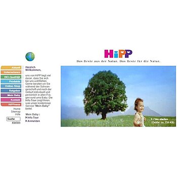 A screenshot of the first iteration of the HiPP online shop from 2002
