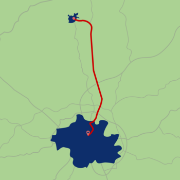 A simplified map showing the route from Pfaffenhofen to Munich
