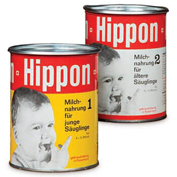 Two cans of HiPP's first milk formula product Hippon