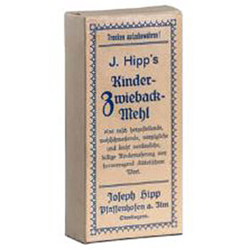 The first cardboard packaging of Joseph Hipp's rusk flour
