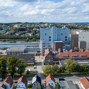 An aerial view of the HiPP milk formula plant in Herford