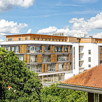 An aerial view of HiPP's new administration building in Pfaffenhofen
